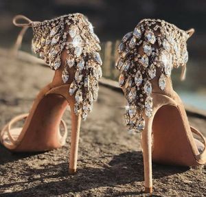 Sommer Bling Diamanten Sandalen Strass Rückseite Hochzeit Frauen Gladiator Wildleder Riemchen High Heel Schuhe Frau Shiner Crystal Lace Up Brautpumpe