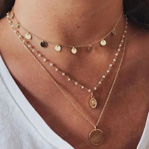 Moda Koraliki Naszyjnik Monety Czechy Bohemia Okrągłe Cekiny Choker Naszyjnik Wisiorek Na Biżuteria Łańcuchowa Neck