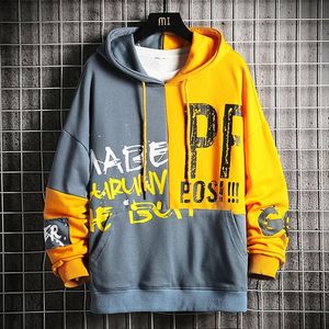 Letter Print Hoodie Men Patchwork Sweatshirt Hooded Sweatshirts Men New Harajuku Hoodie Japanese Streetwear Sweatshirt Men 201103