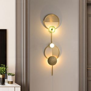 Luxury Copper Lamp Green Marble Sconces for Bedroom Living Room Loft Aisle Home Indoor Lighting LED Wall Lamps