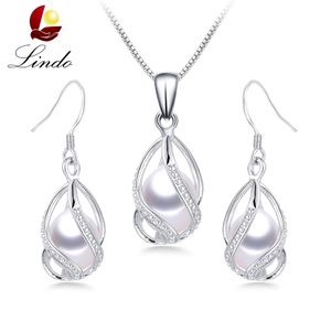 Wholesale pearl jewelry sets for wedding for sale - Group buy 100 Natural Freshwater Pearl Jewelry Sets For Women Fashion Sterling Silver Earrings pendant Wedding Jewelry With Box Lindo