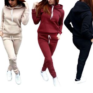Women's Plus Size Casual Tracksuit Set - Warm Hoodie Sweatshirt & Drawstring Pants, Autumn Wear