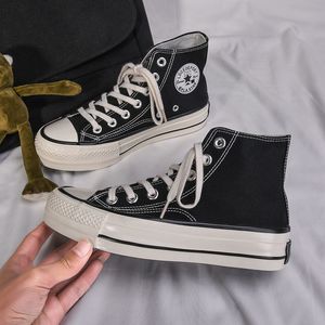 Yüksek Top Platformu Tuval Kadın Ayakkabı Retro Dantel-up Bayanlar Rahat Sneakers Açık Nefes Eğlence Ayakkabı Gerçek Resimler LJ201019