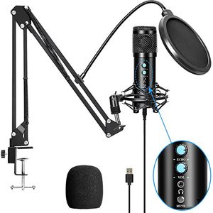 Microfone USB condensador profissional com suporte para laptop Karaokê Canto Streaming Jogos Podcast Estúdio Gravação Mic