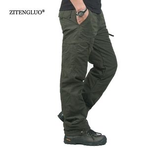 Zimowa podwójna warstwa grube mężczyźni spodnie cargo casual ciepłe bawełniane spodnie dla mężczyzn spodnie męskie męskie kamuflaż wojskowy taktyczne lj201104