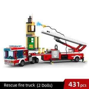 Wholesale fire engine truck toy for sale - Group buy 431pcs City Rescue Fire Engine Building Blocks Firefighter Figure Sets Ladder Fire Trucks Rescue Car Kids Educational Brick Toys Y1130