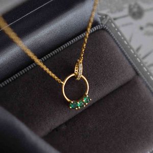 925 Sterling prata verde zircão duplo círculo colar feminino amor simples clavícula cadeia jóias de casamento