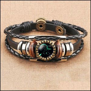 Pärlstav, strängar armband smycken vintage 12 konstellation stjärntecken mtilayer läder armband punk gemini leo taurus glas cabochon för m