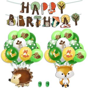 Karikatür Hayvanlar Afiş Jungle Tema Parti Kağıt Bayrakları Garland Orman Tilki Sincap Bunting Bebek Duş Çocuklar Doğum Günü Favor Dekor için 20220224 Q2