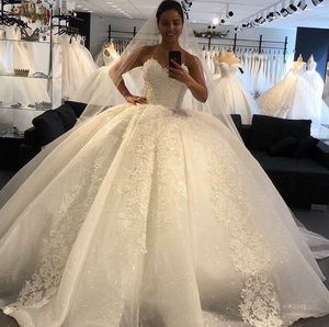 Sweetheart Princess Ball Gowns Wedding Glitter Sequined Lace Appliques Arabic Bridal Dresses 2021 Puffy Plus Size Vestidos De Novia AL8258