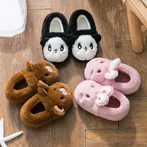 Autumn Winter Kids Cute bear rabbit Cotton Slippers Children Warm Non-slip Baby Cartoon Plush warm shoes thicken coral fleece Slippers