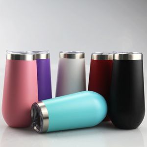 6oz Powder Coated Wine Glasses Stainless Steel Stemless Wine Glasses Egg Shell Shape Wine Tumbler Coffee Mug With Lid