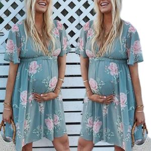 New Style Pregnant Pregnant Women Short sleeve V-neck Maternity Dresses Maternity Clothes Pregnancy Dress Pregnant Dress X003 LJ201125