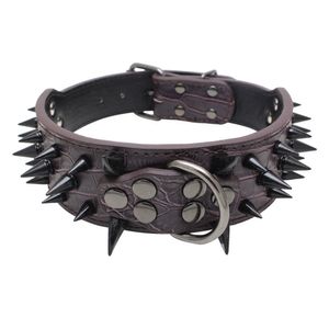 Justerbar hundkrage Cool Sharp Spiked Studded Leather Dog Collar för Medium Stora raser Pitbull Mastiff Boxer Bully 4 Storlekar Q1119