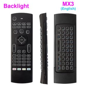 X8 마이크 음성 백라이트가있는 미니 키보드 2.4GHz 무선 MX3 QWERTY IR 학습 모드 플라이 에어 마우스 원격 제어 PC 안드로이드 TV 박스 MX3-M