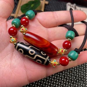 Hängsmycke Halsband Retro Tibetan Dzi Agates Nio Eye Pärlor Carnelian Onyx Charm Buddha Bön Agat Stone Chokers for Women Men Present Reiki