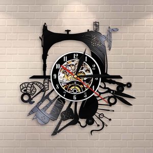 Symaskin Art Hobby Craft Room Decor Vinyl Record Clock Vacker väggskylt för Kläder Designer LJ201204