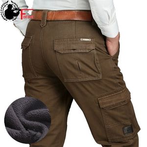 Fleece Warm Winter Cargo Pants Men's Casual Loose Multi pocket Male Military Army Style Green Khaki Trousers Size 44 42 40 201109