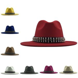 Panama Czapka Jazz Formalna Kapelusz Mężczyźni Kobiety Szeroki Brim Wełna Czapka Fedory Kapelusze Z Klamrą Pasem Trilby Chapeau Fashion Caps Party Top Hat