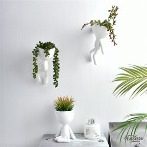 Nordic Home Hanging Arte Vaso Flor Plantador Potes Branco Resina Arte Flor Vaso Design Plantador Parede Escultura Planta Pote Decoração Home LJ201222