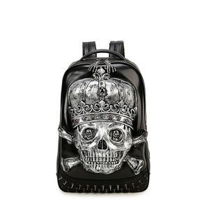 3D-geprägte Kronen-Schädel-Männer-Rucksack-Taschen, einzigartige männliche coole Rock-Taschen, niete, skurrile Laptop-Tasche für Teenager-Mochila