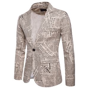 Men's Slim Fit Newspaper Suit Jacket Brand One Button Notched Lapel Suit Blazer Male Party Wedding Business Casual Costume Homme 201123