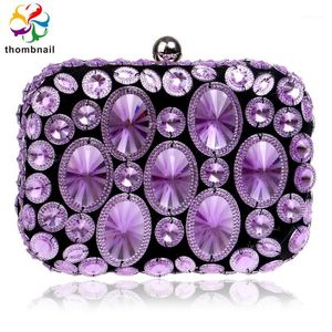 Purple Luxury Crystal Women Evening Bags Clutch Party Purse Ladies Wedding Bridal Diamond Beading Handbag 2020 New1