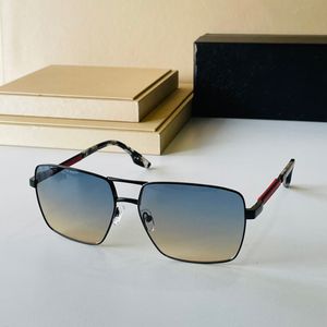 Square Metal Double Bridge Solglasögon 2022 Alloy Frames Män Kvinnor Märke Fashion Design PS 50WS Polariserad UV 400 Röd linje Eyewear Collection Navy Blue Sun Glasses