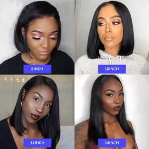 Short Straight Bob Cut Lace Front Wigs Human Hair 13x4 Natural Black Human Hair Wigs Brazilian Virgin Hair Pre Plucked with Baby Bleach