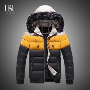 Kış Ceket Erkekler Moda Kürk Yaka Erkek Yastıklı Parka Erkek Patchwork Kalın Ceketler ve Mont Adam Rüzgarlık Parkas M-5XL 201218