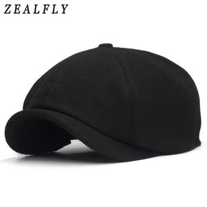 Plus Size Solid Black Berets Caps For Men Wool Beret Hat French Peaked Cap Female Casual Newsboy Cap Wool Ivy Boinas Pumpkin Hat Y200110