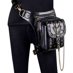 Omuz Çantaları Parmak Kadınlar için Taille Packs Kadın Punk Motosiklet Tarzı Moda Erkekler Sesli Çivi Zincir Ayet Crossbody Görev 220119