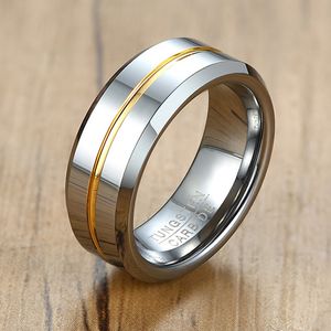 Mäns 8mm Tungsten Carbide Ring Silver Färgton Beveled Kanter Bröllopsmärken Människor Presenter Storlek 7 till 12 Y1128
