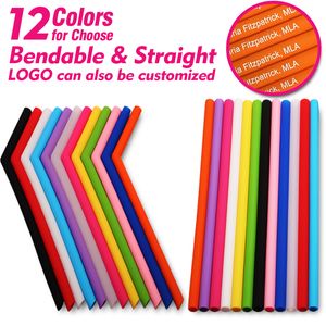 25 cm reutilizável palhas de silicone alimento grau eco-friendly silicone flexível curvado reto engrossar palhas bebendo pincel de limpeza bar bar yl0210