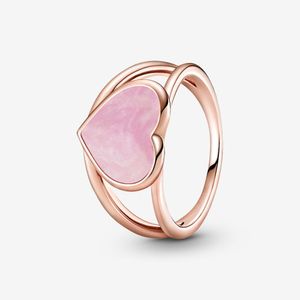 Nova marca 925 Sterling Silver Pink Swirl Heart Declaração Ring For Women Wedding Wedding Jewelry Acessórios
