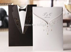 Hälsningskort Partihandel - Elegant brud och brudgum Tuxedo bröllop inbjudningskort kort, skräddarsydd äktenskap party ceremony kit, 100sets / lot, express