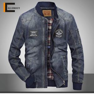 Frühling Herbst Herren Denim Jacke Frühling Herbst Neue Männliche Stehkragen Vintage Jeans Jacke Männer Rib Sleeve Retro Jacke Mantel 201118