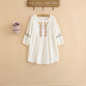 Artı Boyutu Hippi Elbiseleri toptan satış-Günlük Elbiseler Vintage S Çiçek Nakış Mori Kız Mini Beyaz Elbise Hippi Yaz Kadın Giyim Puf Kol Vestidos L Artı Boyutu