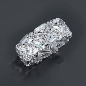 Luksusowa biżuteria koktajl 925 Sterling Silver T Krój księżniczki Biały topaz CZ Diamentowe kamienie szlachetne Party Kobiety Obrączka ślubna Pierścień prezent