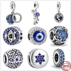 Helt ny 925 Sterling Silver Blue Glänsande Star Devil's Eye Zirconia Hängsmycke Pärlor Lämplig för Pandora Armband Smycken