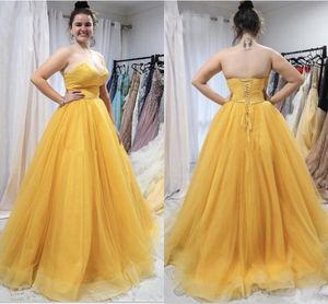 Elegante semplice economico giallo sexy una linea abiti da ballo Sweetheart raso a strati tulle lunghezza del pavimento abiti da sera abito formale Robe De Soriee 330 330