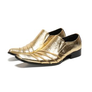 Neue Party Männer Schuhe Gold Metall Spitzschuh Echtes Leder Kleid Schuhe Britische Männer Hochzeit Formale Leder Schuhe Slip on Oxfords