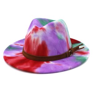 Enkel Tie-Dye Wide Brim Church Derby Top Hat Panama Ullfilt Fedoras hatt för män Kvinnor Mode Vinter Utomhus Blend Jazz Cap