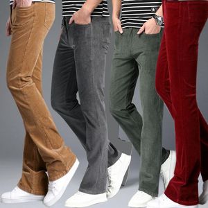 남성 바지 코듀로이 플레어 남성 벨 하단 부츠 컷 바지 클래식 가을 플레어 바지 Pantalon Homme 블랙 화이트 카키