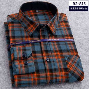 Ny vår Höst 100% Bomull Flannel Plaid Mens Shirts Casual Långärmad Vanlig Fit Home Dress Shirts för Man Kläder 6XL 5XL G0105