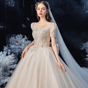 Robe De Mariage Princess Wedding Dress Sequins Vestido De Novia Short Sleeve Luxury Big Bow Star Yarn Ball Gown Wedding Dresses