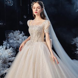 Robe de Mariage Princess Suknia Ślubna Cekiny Vestido De Novia Krótki rękaw Luksusowy Big Bow Star Yarn Suknie Ślubne Suknie Ślubne