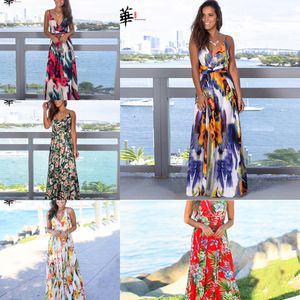 Boho Summer Dress 여성 Multicolor V-Neck Maxi 드레스 여성용 플러스 사이즈 의류 섹시한 파티 여성 드레스 새로운 roves H1210