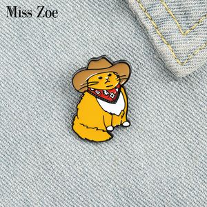 Funny Cat enamel pins Cowboy Fat Cat badges brooches Lapel pin Clothes bag Cartoon Animal Jewelry gifts for Kids friends
