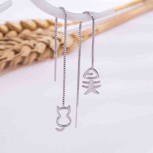 Geometric Moon Star Asymmetric Cat Fishbone Long Tassel Chain Dangle Earrings For Women Fashion Wedding Jewelry Gifts G220312